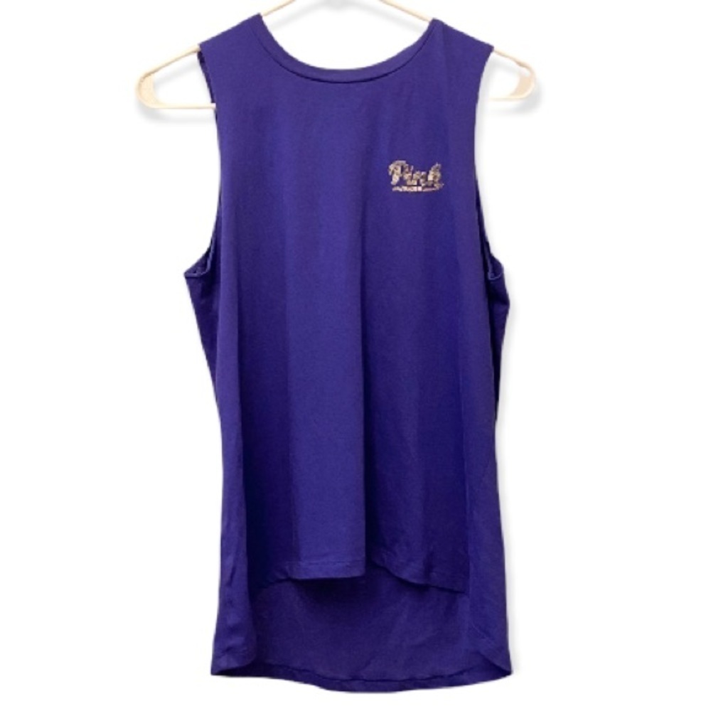 PINK Victoria’s Secret Size Small Purple Sequins Logo Tank Top, Raw Underarm Hem - Picture 2 of 8